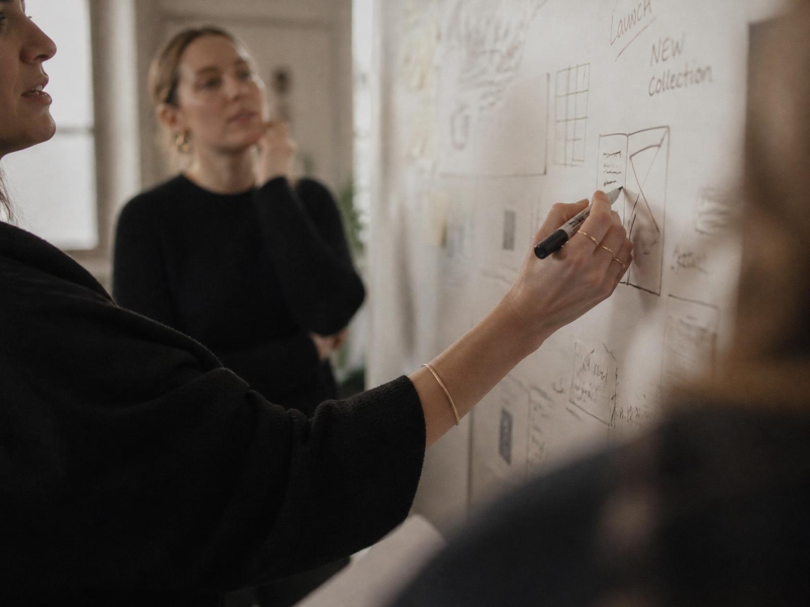 Creative strategy workshop at a whiteboard